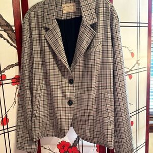Free people grey/blk plaid unstructured blazer